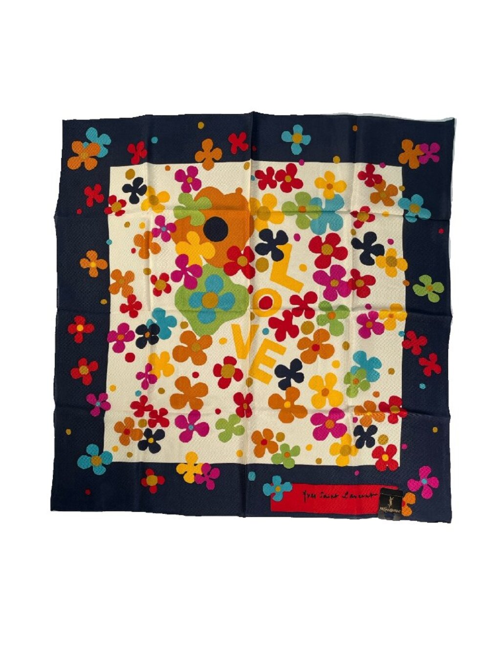 Yves Saint Laurent LOVE Series Silk Scarf 26” Square Floral Hearts Vintage NWT